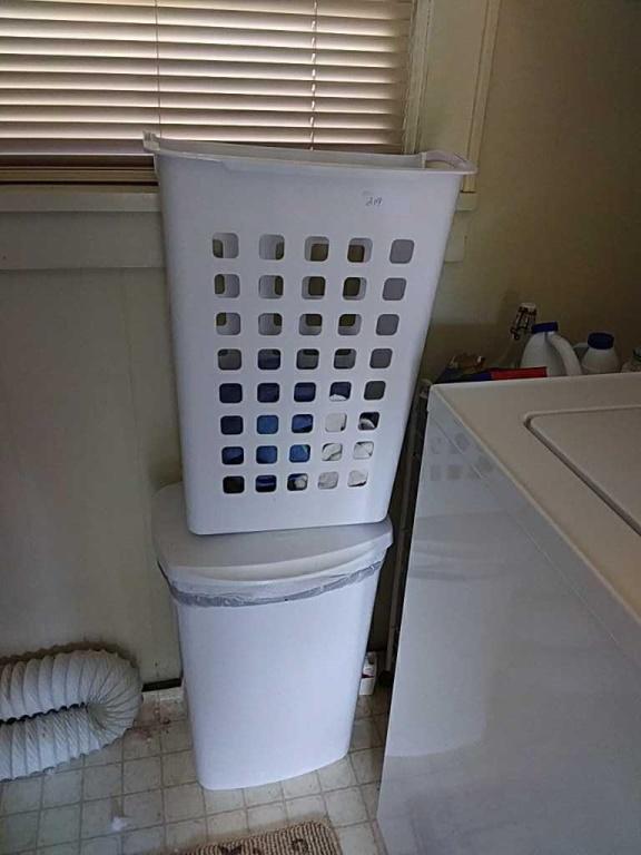 Laundry basket, rolling cart & contents