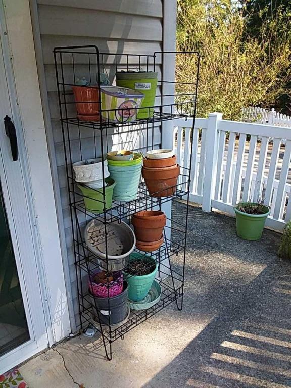 Shelf & contents (flower pots)