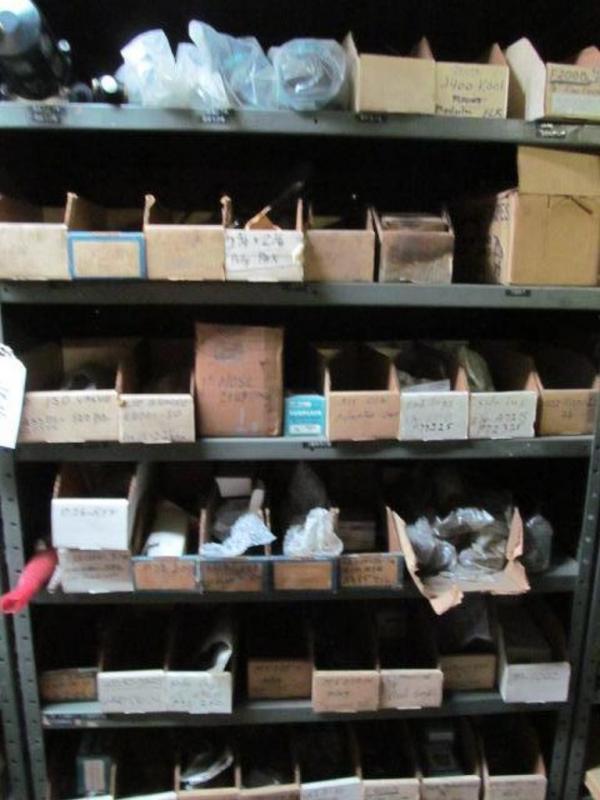 Shelf and contents including pneumatic cylinders, o-rings, adapters, couplings,and more