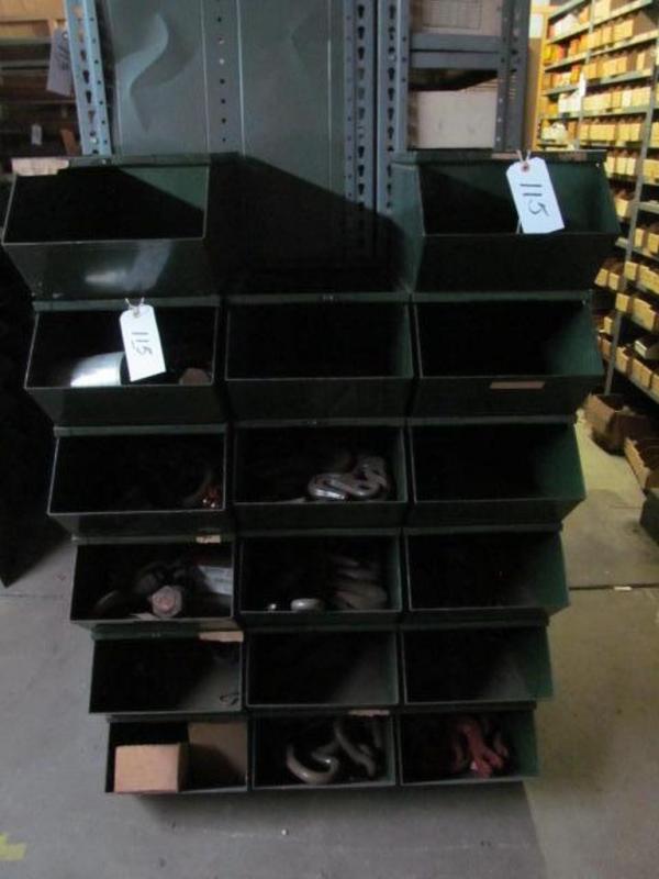 17 stackable storage bins and contents including hooks etc.