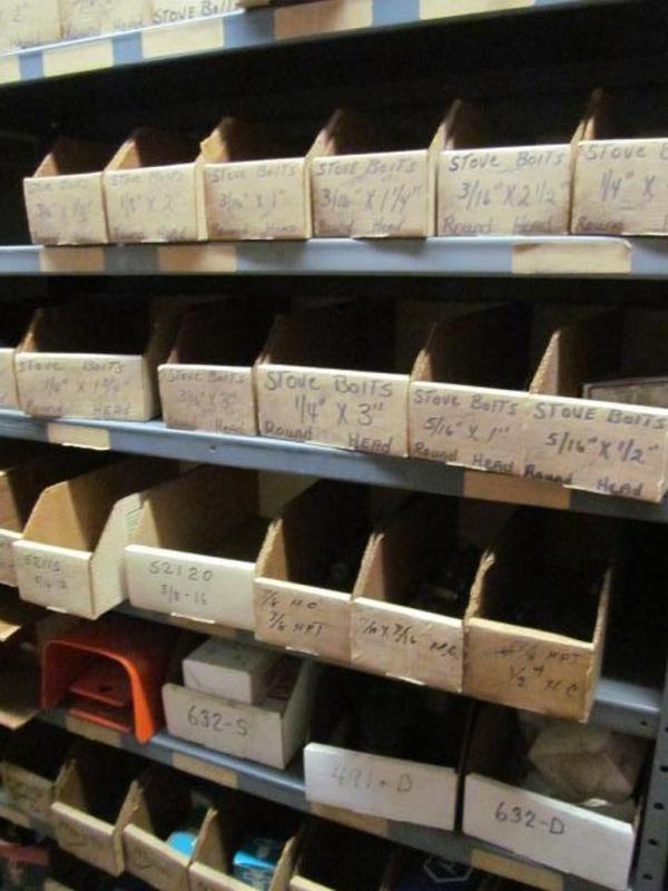 Shelf and contacts; stove bolts and other hardware