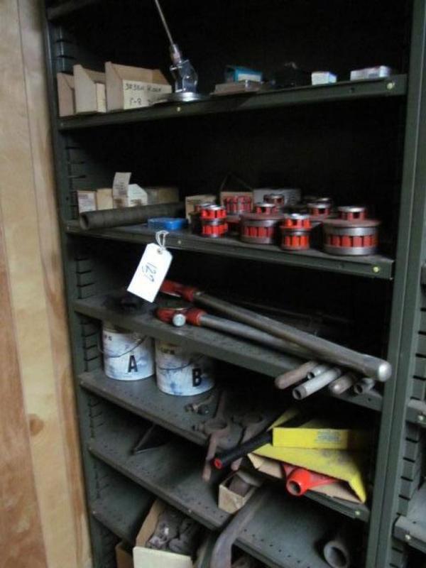 Shelf and contents; thread cutters, assorted hardware, etc.