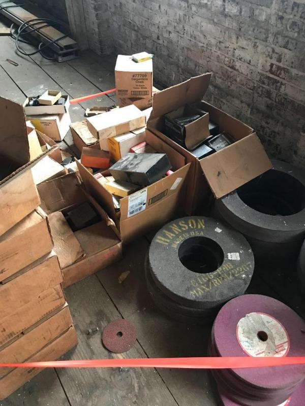 Large grinding wheels, pads, large supply of lumber crayons