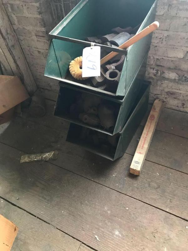 Three stackable bins and contents