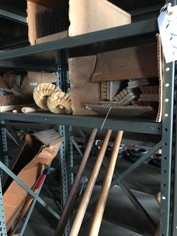Shelf and contents; brushes and handles