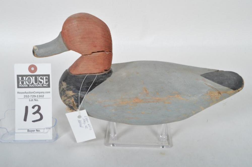 Outstanding Eldon Willis & Elmer Salter Redhead Hen, original paint, circa 1950's, beautiful form with neck shelf.