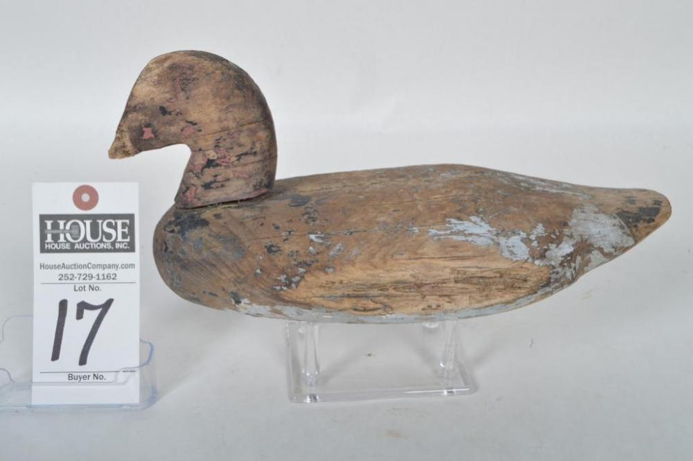 Early Redhead Decoy, likely made by Stacy, NC Carver, Andrew Mason or Charles Mason. Original head, some original paint, circa 1920.
