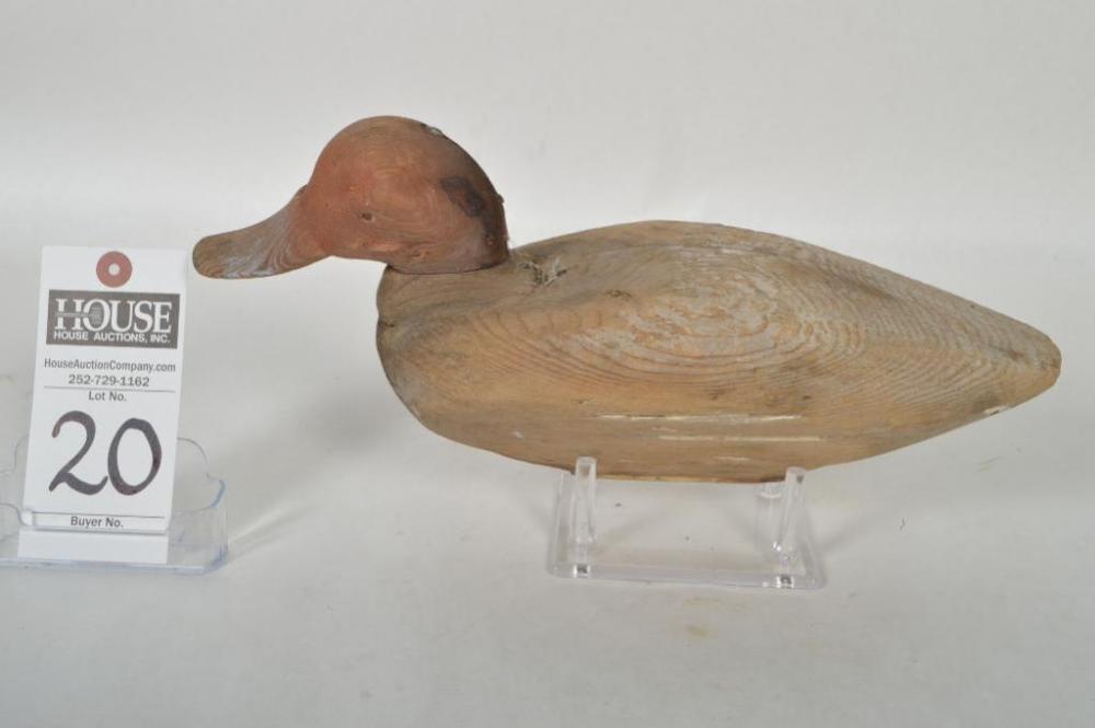 Early Core Sound Redhead Drake Gunning Decoy, with Eldon Willis head (circa 1950's). body very early Core Sound maker.