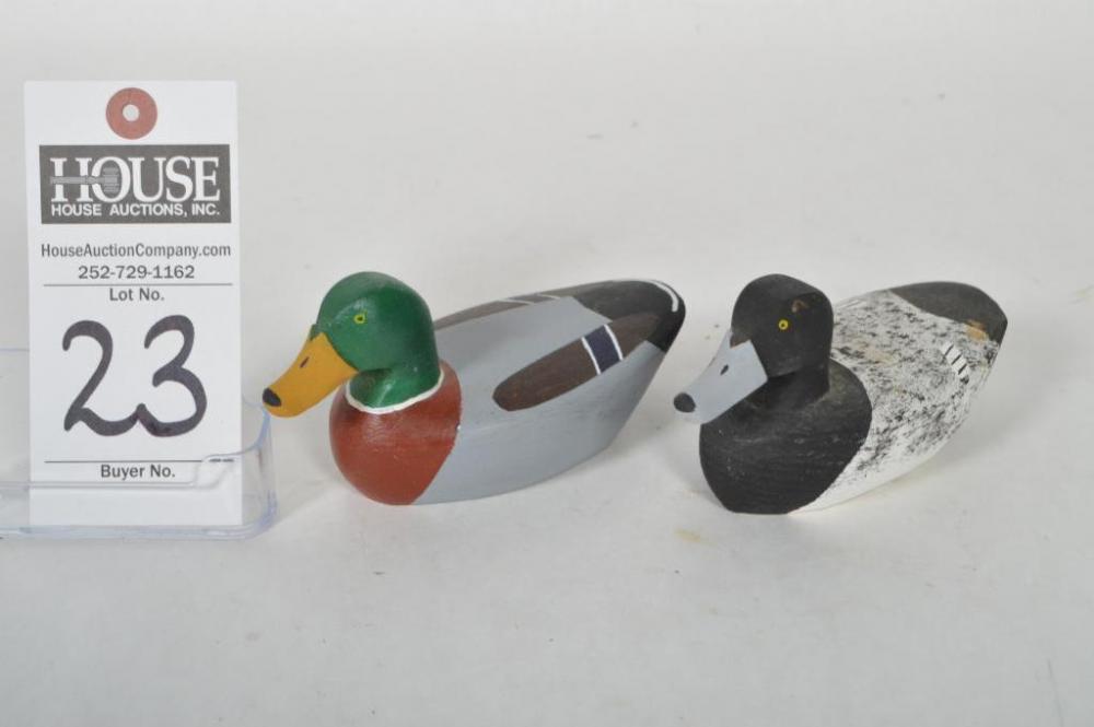 Eldon Willis miniature Mallard Drake and Eldon Willis miniature Blackhead (Scaup) Drake. Both signed by Eldon Willis.