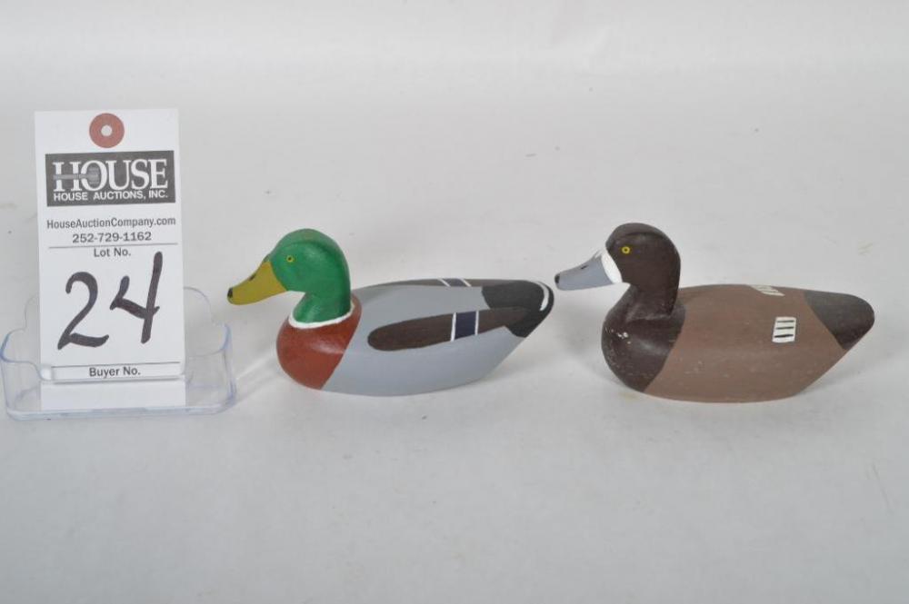 Eldon Willis miniature Mallard Drake; Signed. Plus Eldon Willis miniature Blackhead (Scaup) Hen.