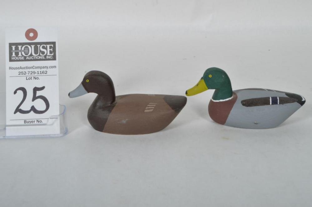 Eldon Willis and Roy H. Willis miniature Mallard Drake; Signed by both Eldon and Roy H. Willis. Plus, Eldon Willis miniature Redhead Hen (not signed)
