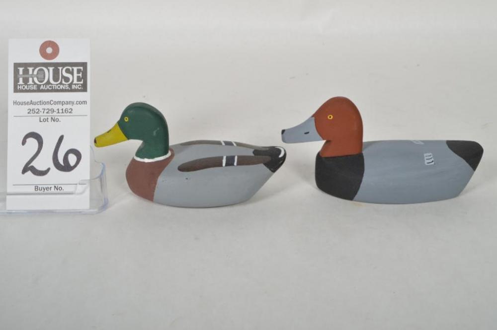 Eldon Willis and Roy H. Willis miniature Mallard Drake; Signed by both Eldon and Roy H. Willis. Plus, Roy H. Willis miniature Redhead Drake; Signed.