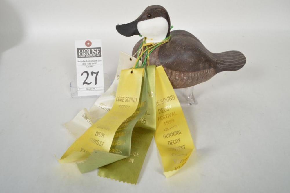 Roy H. Willis Ruddy Duck Drake, with glass eyes. Award winning decoy with multiple ribbons.