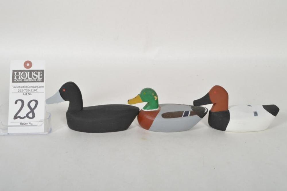 Eldon Willis miniature Mallard Drake (not signed). Roy H. Willis miniature Canvasback Drake; Signed. Plus, Roy H. Willis miniature Coot; Signed.