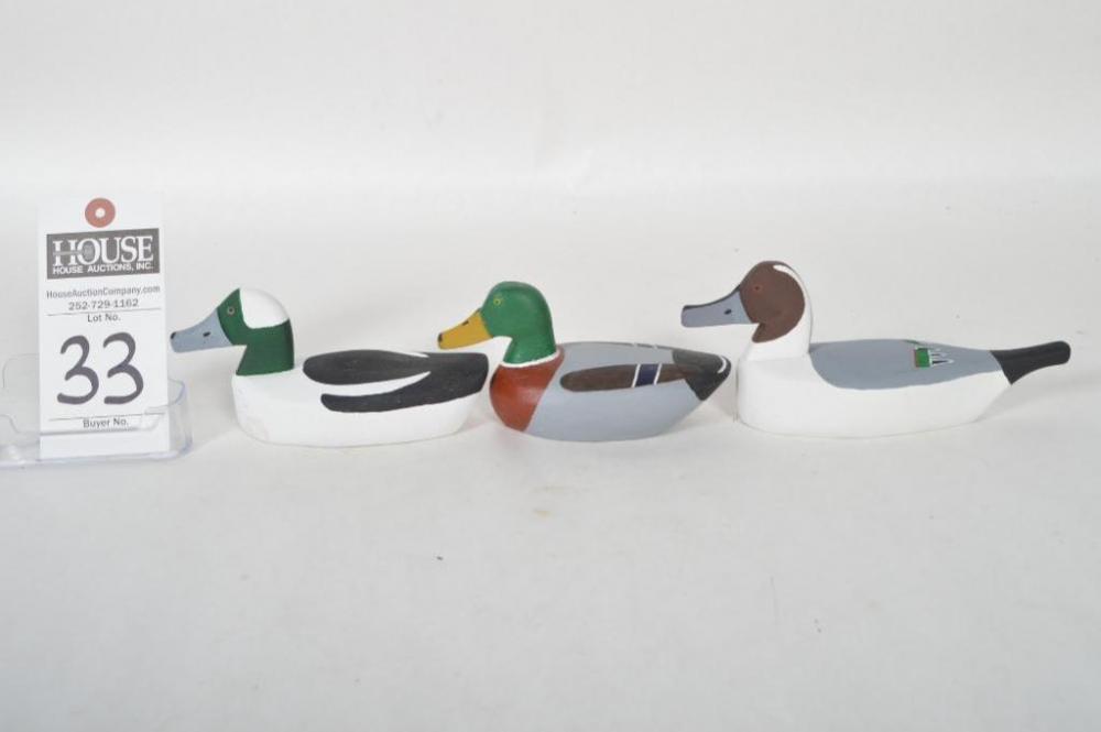Eldon Willis miniature Mallard Drake (not signed). Roy H. Willis miniature Pintail Drake; Signed. Plus, Roy H. Willis miniature Bufflehead Drake; Sign
