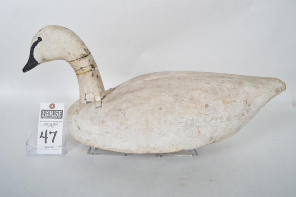 Swan decoy made by HERTERS Company, branded "ROCKE" with neck repairs; nice folksy piece.