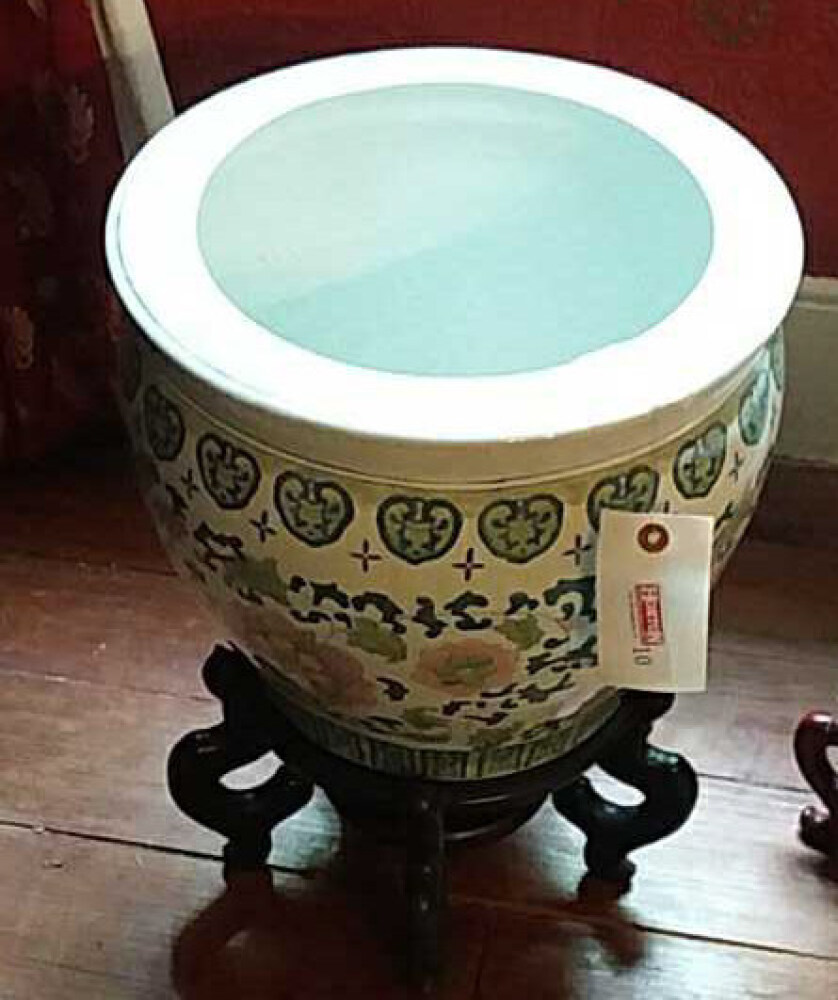 Oriental Planter with decorative wooden base