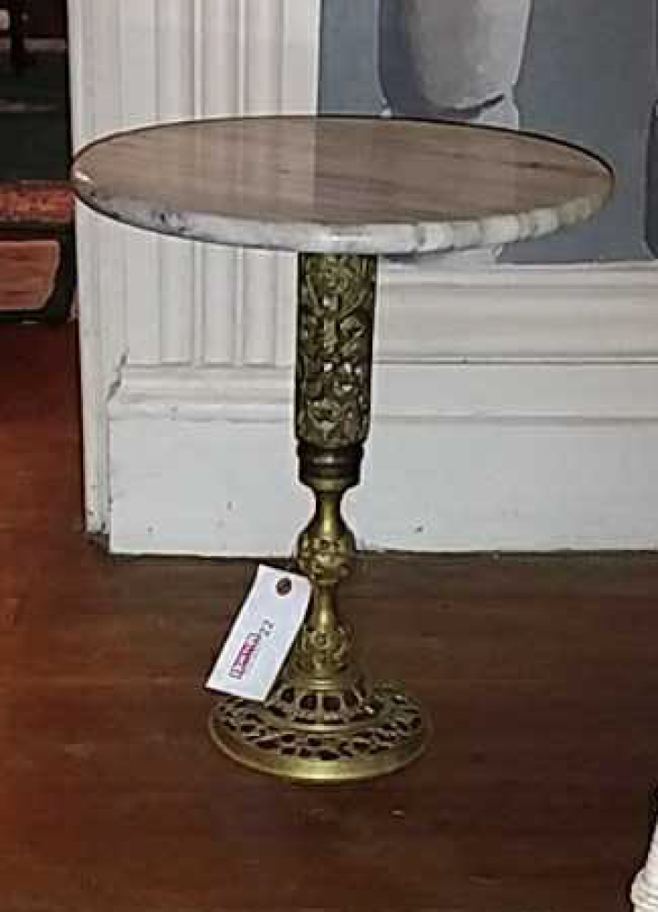 Brass Table with Marble top, approx. 17" t x 14.5" diameter