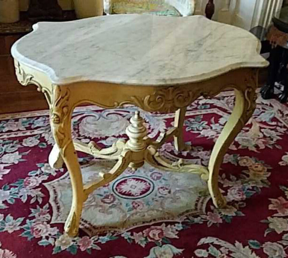 Antique Marble Top Table, approx. 38" long x 27.5" wide x 28" tall