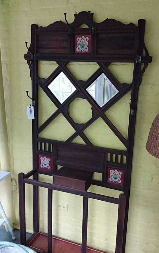 Antique Art Deco Hall Tree with umbrella storage approx. 3ft w x 82" t x 9" deep