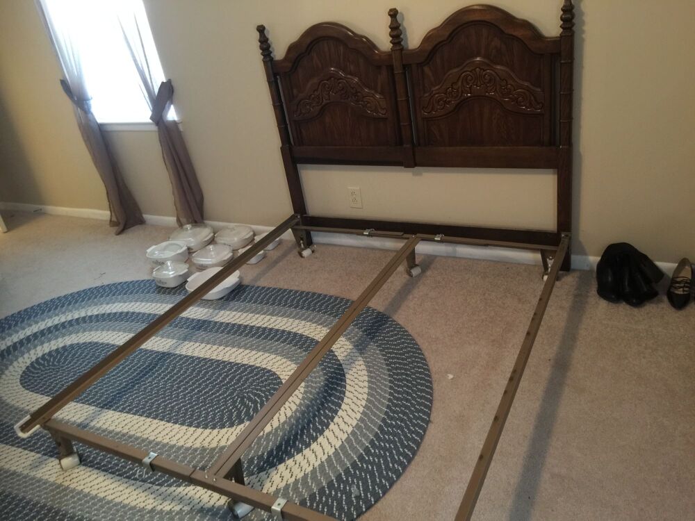 Full or Possibly Queen Size Bed Frame, Adjustable width Head Board