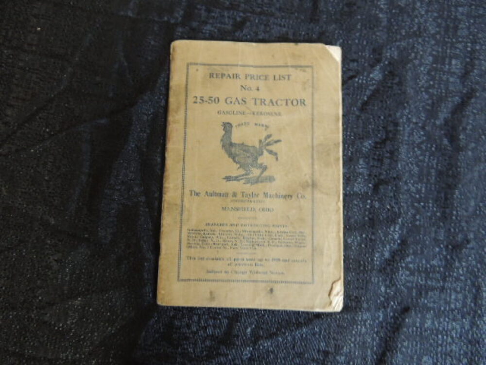 Aultman Taylor Machinery Co. 25-50 Gas Tractor Repair Price list No. 4