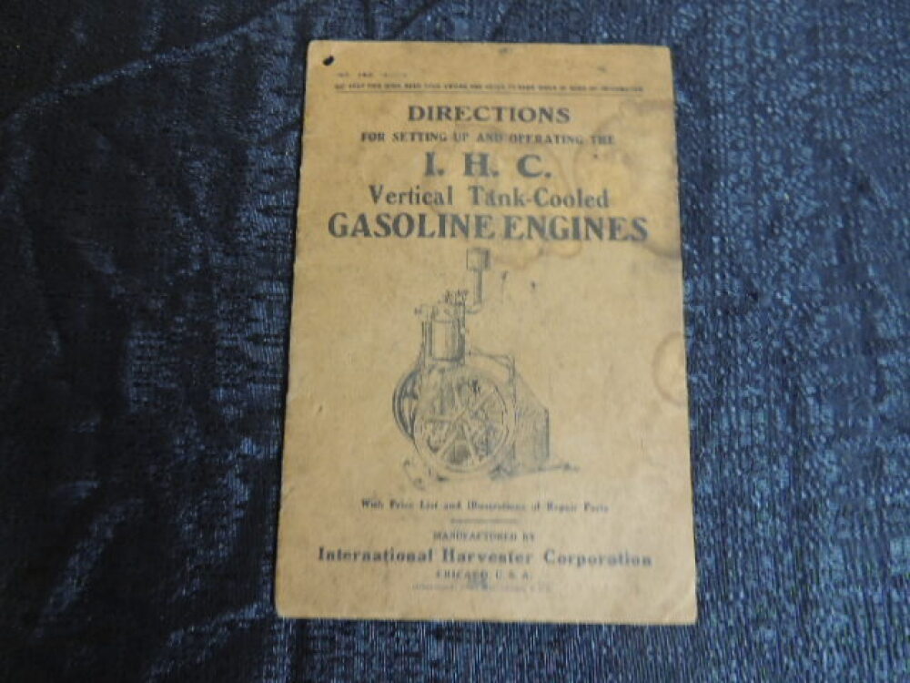 IHC Vertical Tank-Cooled Gasoline Engines Directions Manual