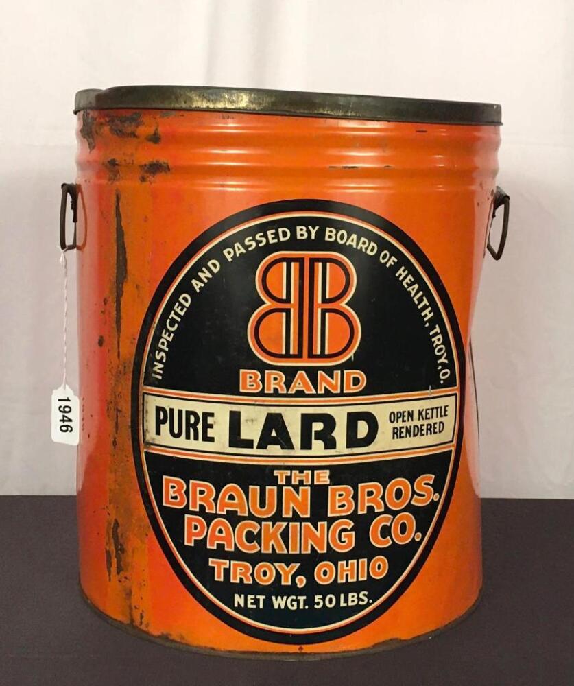 The Braun Bros. Packing Co. Troy, Oh. 50lb. Lard Tin