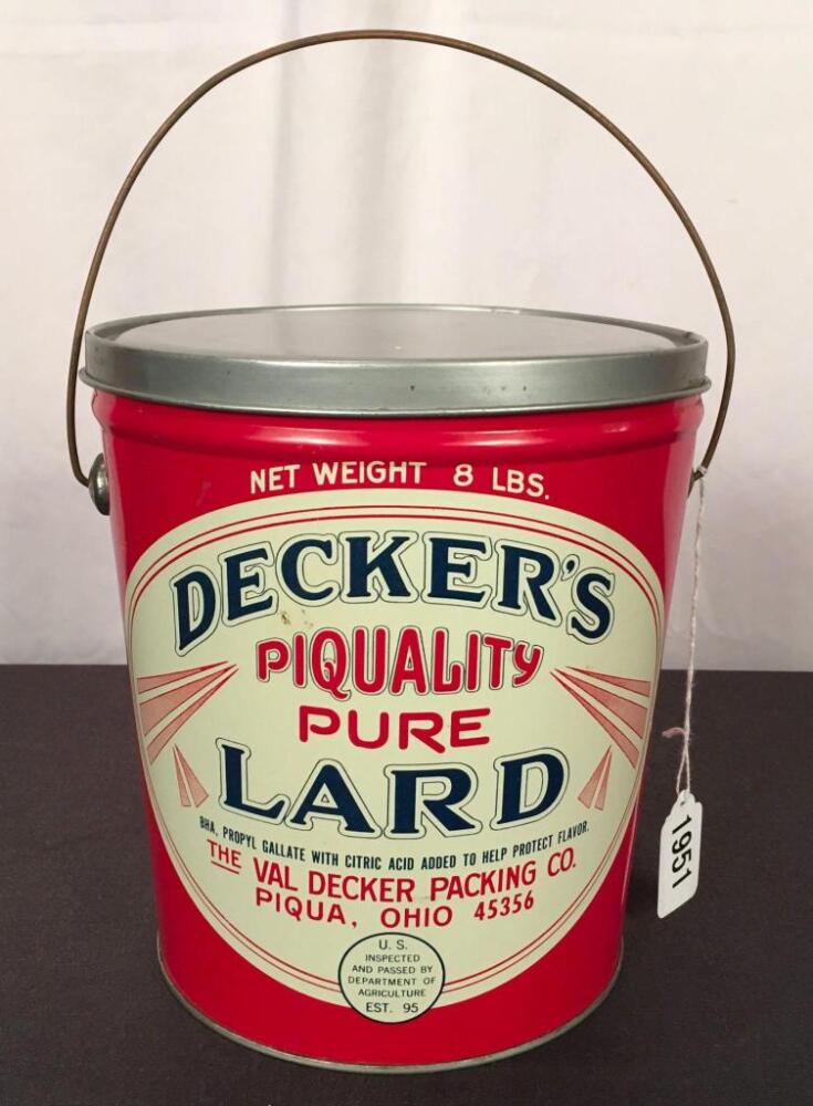 Decker's Piqua, Ohio 8 Lb. Lard Tin