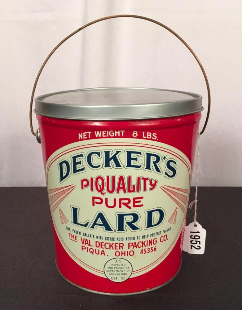 Decker's Piqua, Ohio 8 Lb. Lard Tin