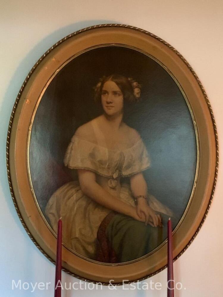 Oval Portrait of Jenny Lind, cardboard print in gold frame, 33"h