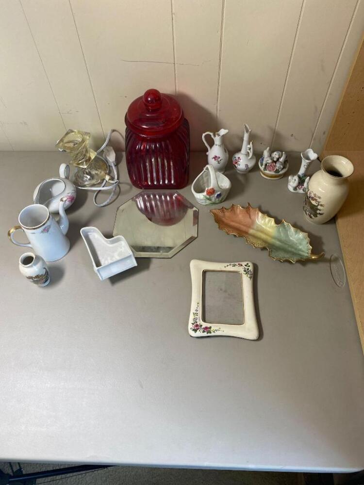 Misc. Items- Glass Jar, Ceramic Ewers, Picture Frame, Etc.