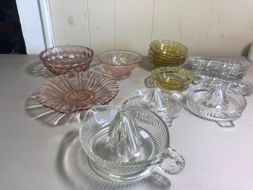 Variety of Glassware- Lemon Juicers, Bowls, Etc.