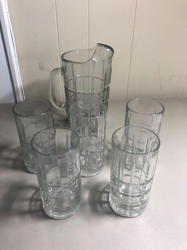 Matching Glass Cups and Pitcher