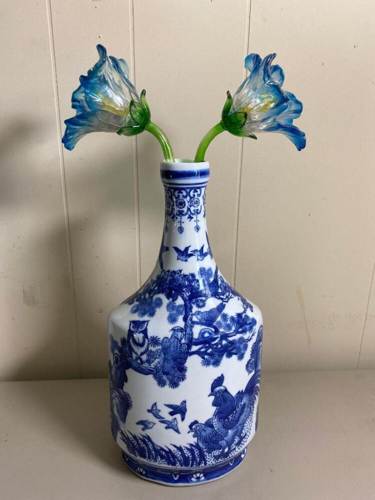 Antique Glass Vase w/ Glass FLowers