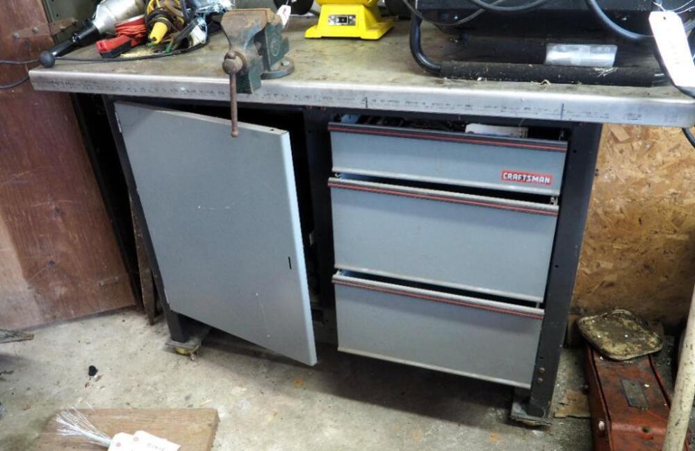 Craftsman 3-Drawer Workbench, 35.5" x 55" x 21", Includes 3" American Scale Co. Bench Vise, All Other Contents Selling Separately
