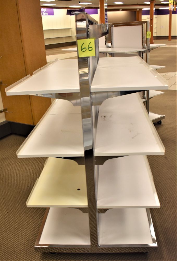 Double Sided Rolling Display Rack-5' L x 33" W x 5' T-shelves are 15" W
