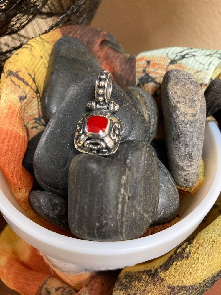 Sterling Silver Slide with Coral Stone
