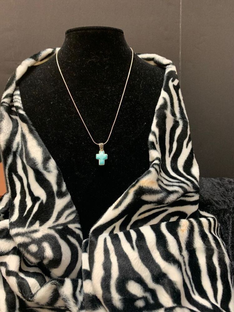 Sterling Silver Chain and Small Turquoise Cross