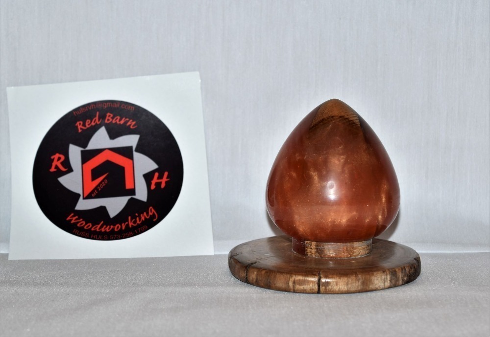 Small Home Decor made of Wood and Resin (Orange Mushroom).  Donated by Red Barn Woodworking.