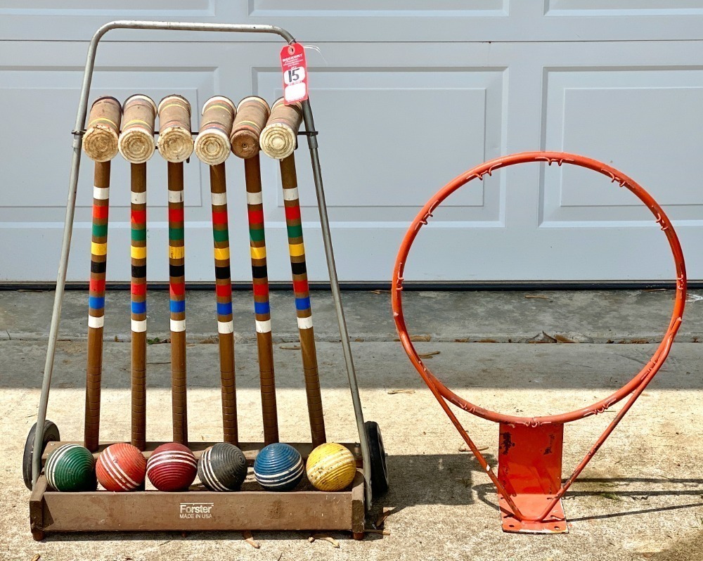 Vintage Croquet Set & Basketball Rim