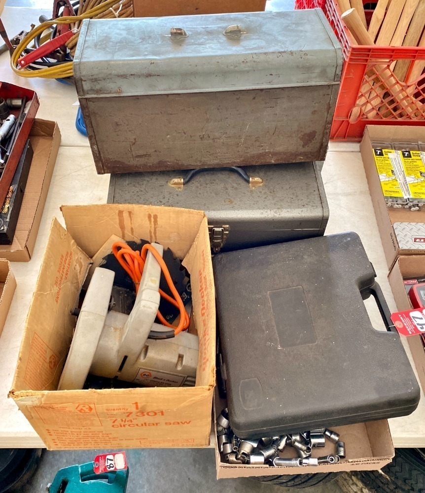 Toolboxes, Circular Saw, & Sockets