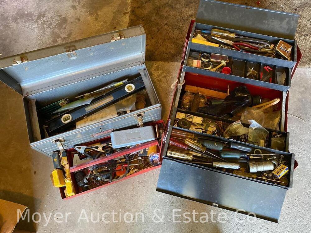 2 Metal Tool Boxes with Hardware Contents