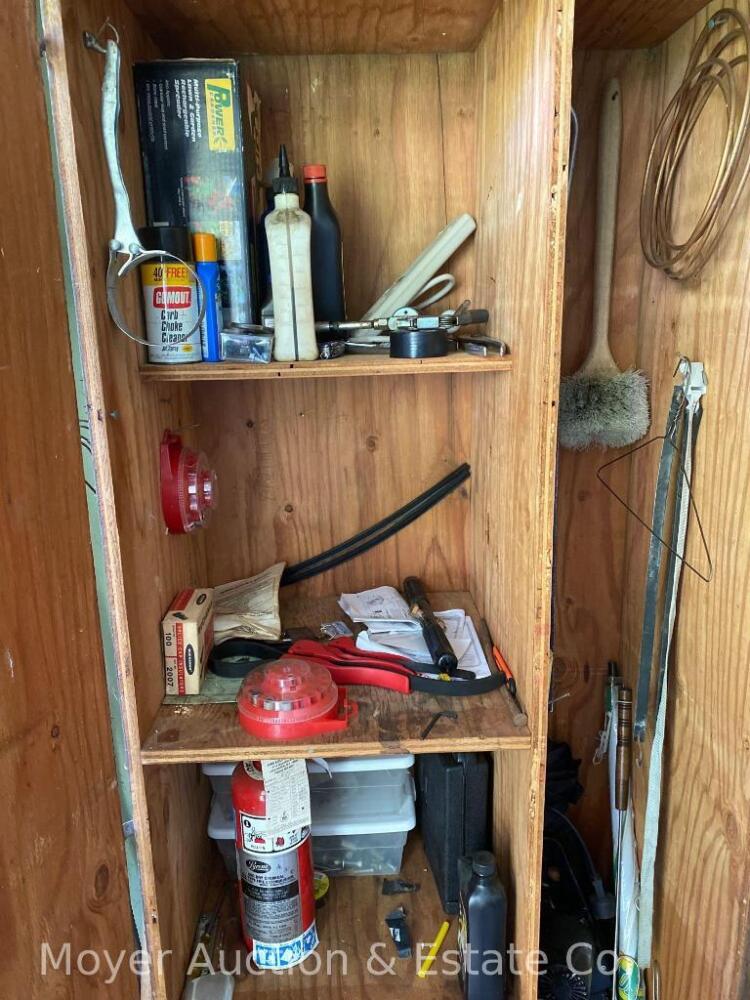 Homemade Brown Storage Cabinet with Contents