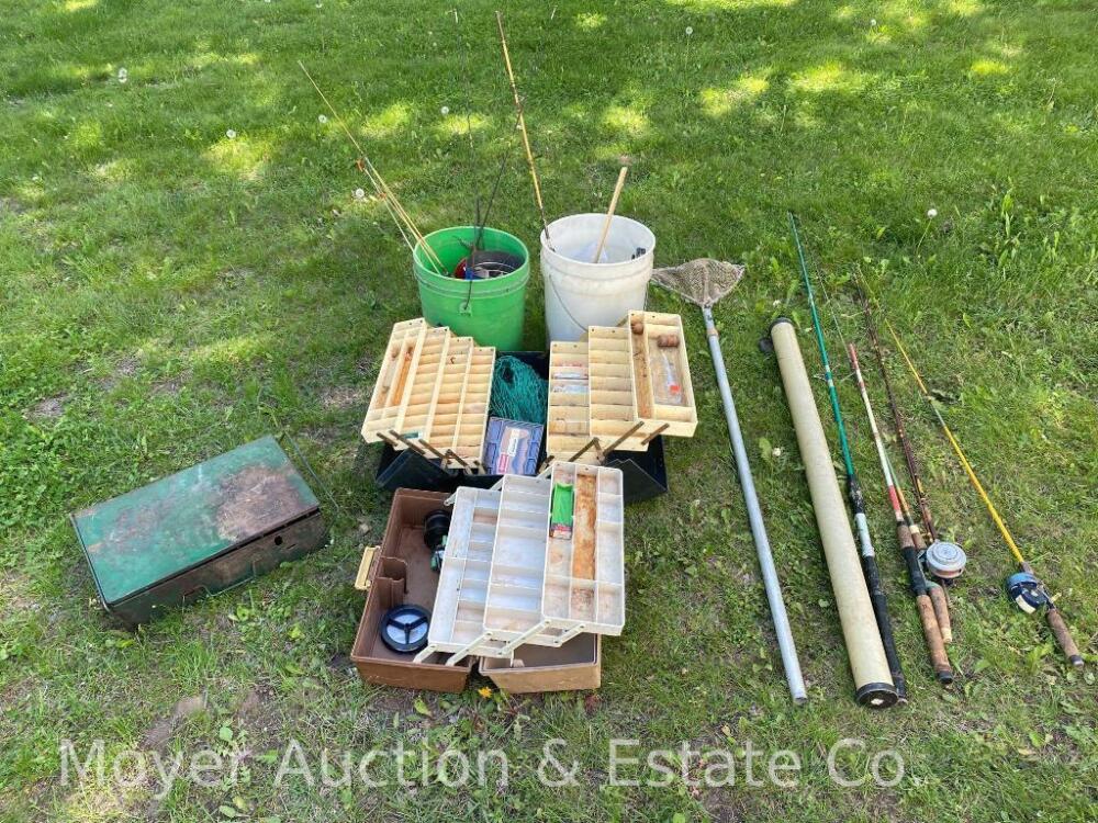 Group of Fishing Poles and Net