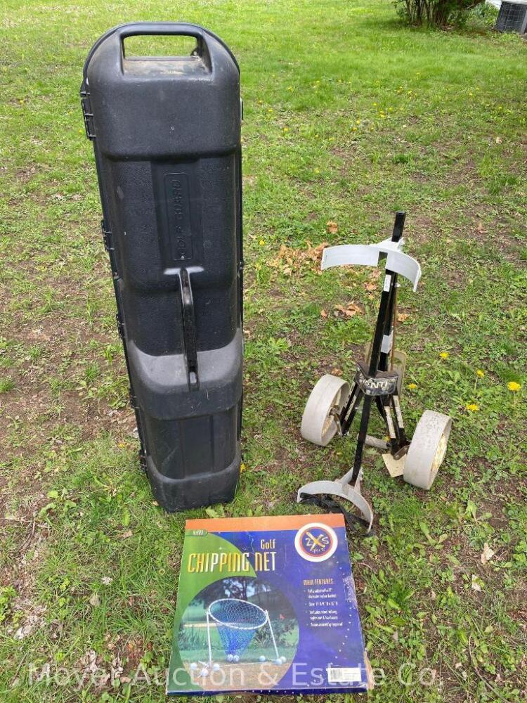 Plastic Golf Club Travel Case, Wheeled Cart and Chipping Net