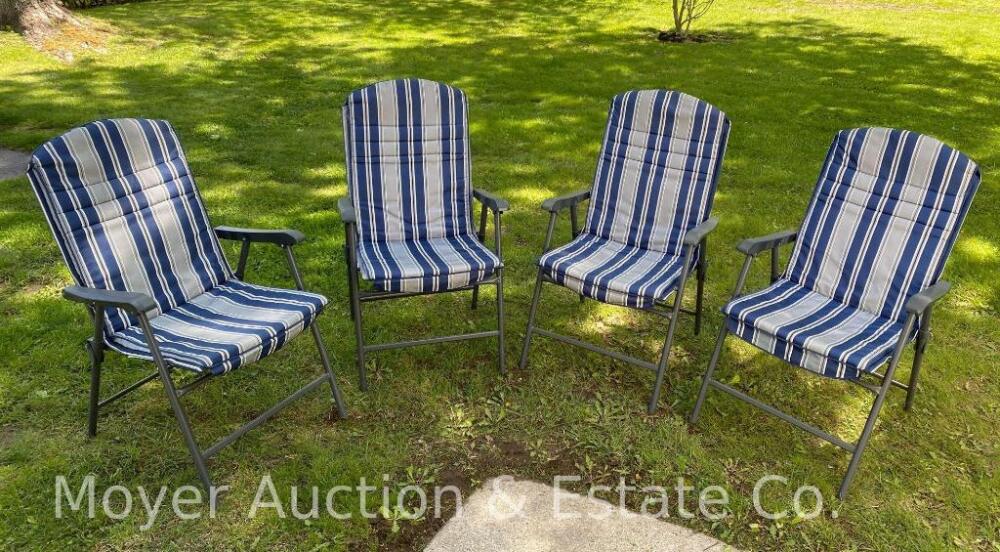 4 Blue Folding Patio Chairs