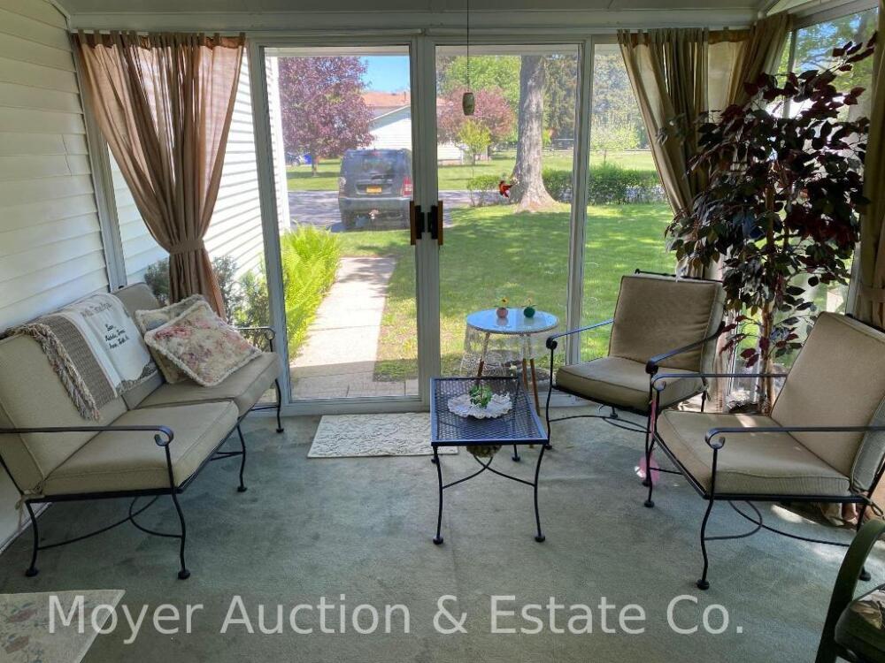 4 Piece Metal Patio Set with Tan Cousins: Love Seat, 2 Chairs, & Coffee Table