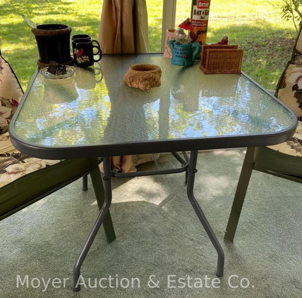 Glass Top Patio Table, hole in center for umbrella, 32â€x32â€ top