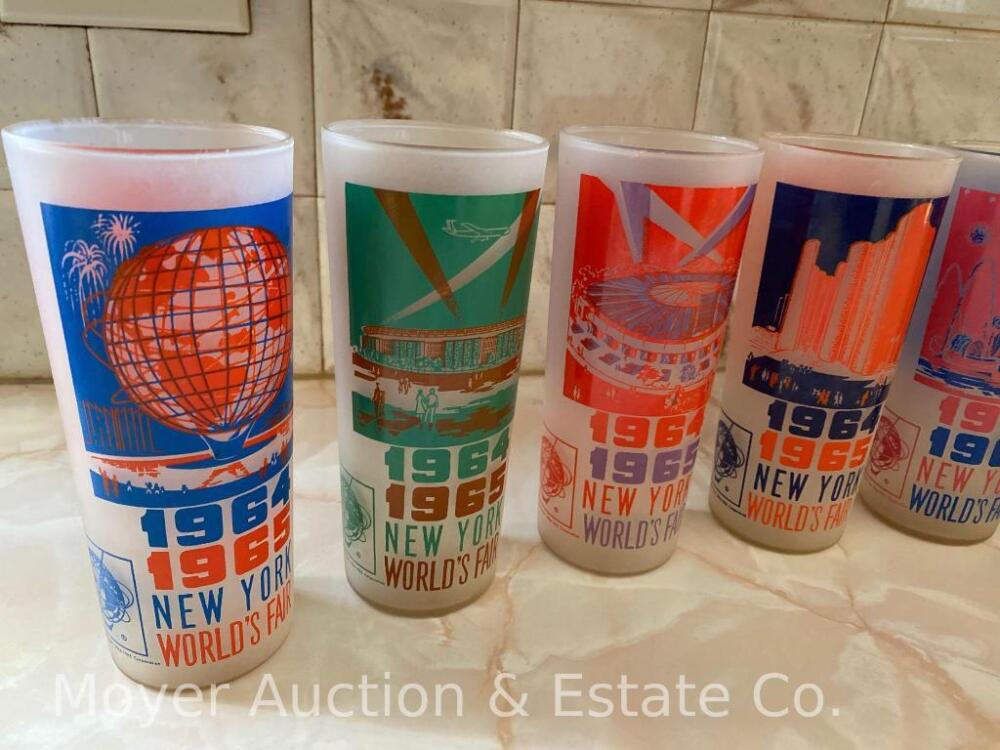 8 - 1964/65 World's Fair Frosted Drinking Glasses, All Appear in Good Condition